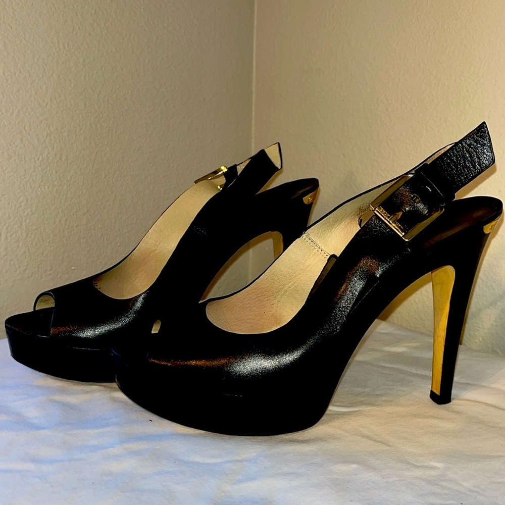 Michael Kors Black Leather Slingback Heels Size 7 1/2